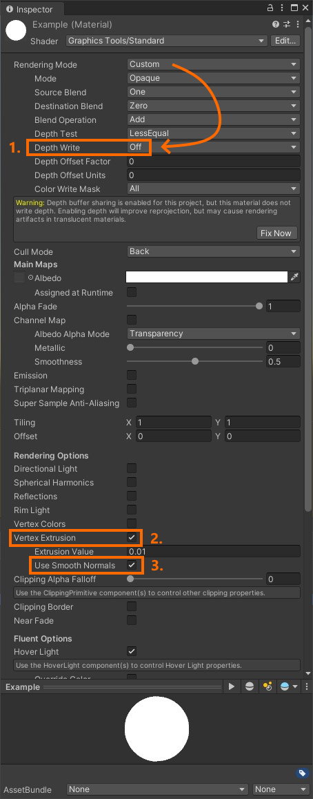 Mesh outline material inspector