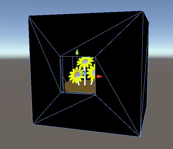 Viewing this model in your Unity editor will show a large black box around the flowerpot. On HoloLens, the box disappears, giving way to a magic window effect.
