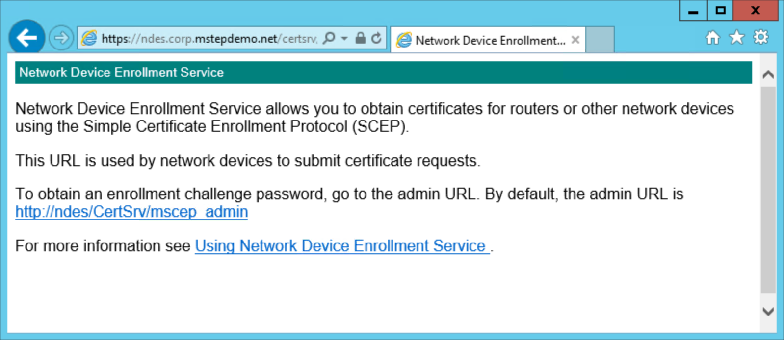 NDES IIS Console: Source