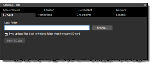 SD Card page in Additional Tools for the Emulator
