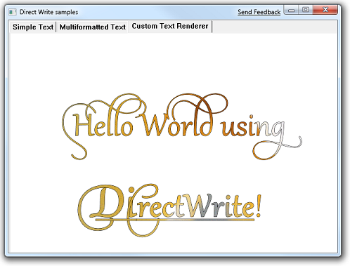 screen shot of the "hello world" sample.