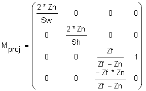 Shows a perspective projection matrix.