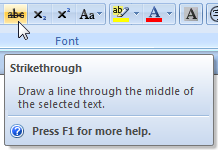 screen shot of tooltip for strikethrough command 