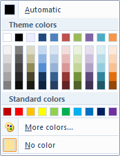 Screen shot of the DropDownColorPicker element with the ColorTemplate attribute set to 'ThemeColors'.