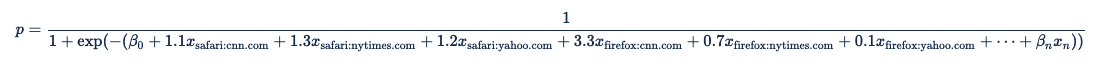 Screenshot showing each of the paired predictors as a term in the logistic regression equation.