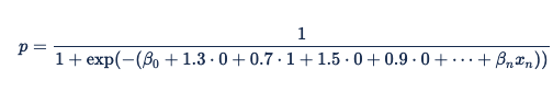 Screenshot showing the logistic regression equation after hashing the detected features.