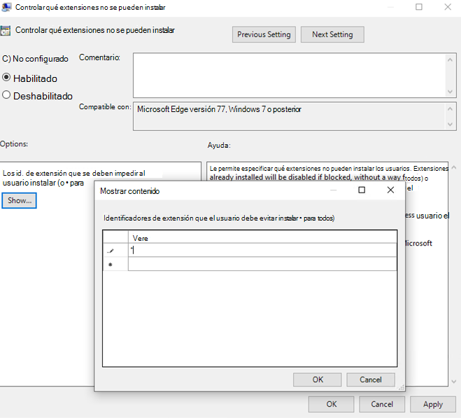 Use la directiva de grupo para controlar qué extensiones no se pueden instalar.