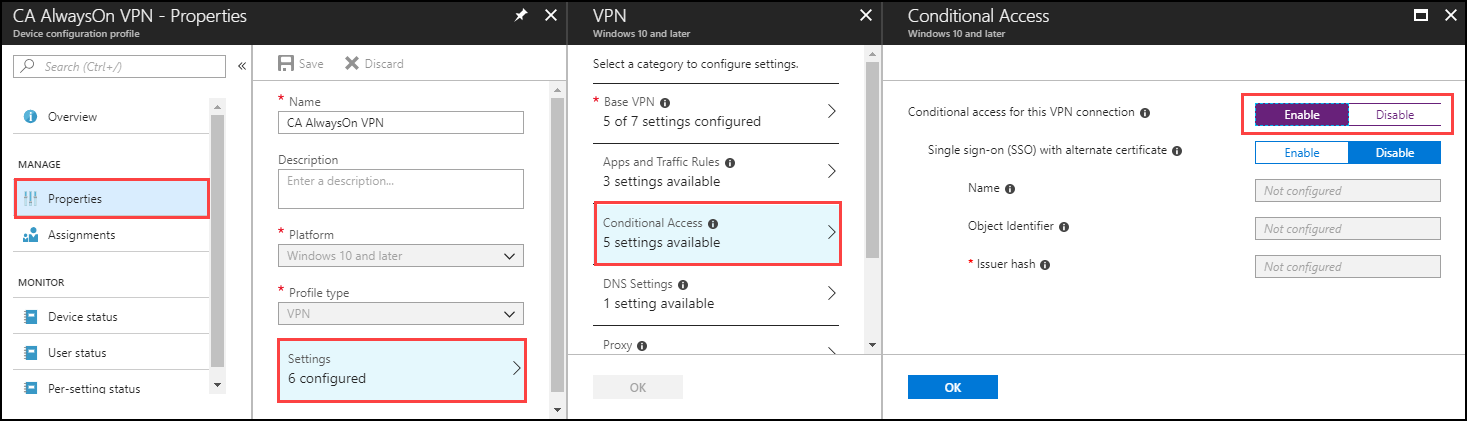 Acceso condicional para Always On VPN: Propiedades