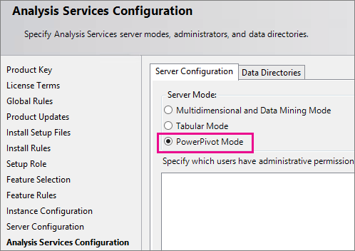 Instalación de SQL: página de aterrizaje de la página de aterrizaje de configuración de Analysis Services