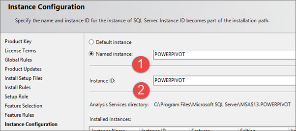 Programa de instalación de SQL: página de aterrizaje de la página de aterrizaje de configuración de instancia