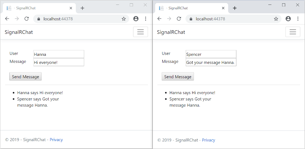 Aplicación de ejemplo SignalR