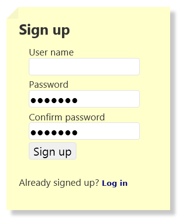 Screenshot that shows the Sign up screen.