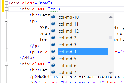 IntelliSense en el editor HTML