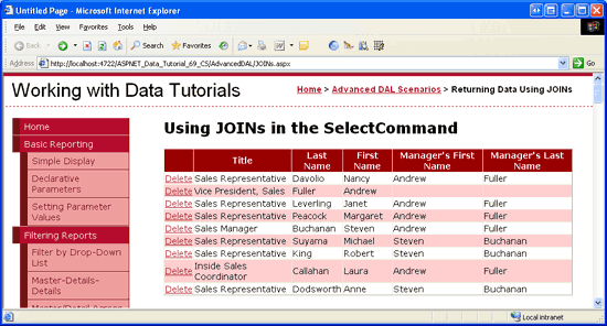 The JOIN in the Employees_Select Stored Procedure Returns the Manager s Name