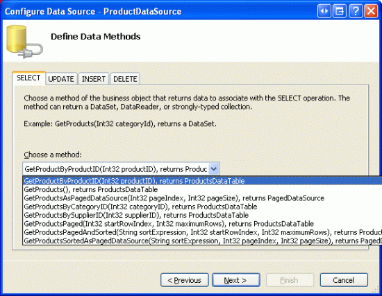 Configure ObjectDataSource para usar el método GetProductByProductID(productID)