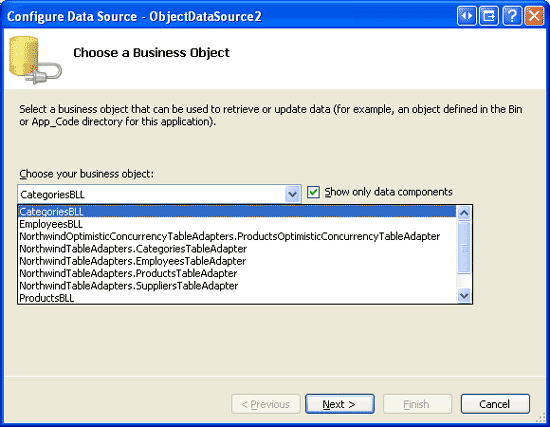 Configurar el ObjectDataSource para usar la clase CategoriesBLL