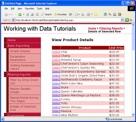 En la primera visita, solo se muestra el control GridView