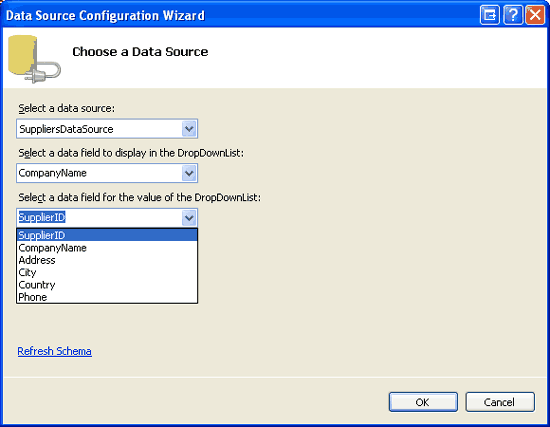 Display the CompanyName Data Field and Use SupplierID as the Value