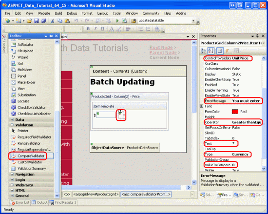 Add a CompareValidator to Ensure the Price Entered is a Non-Negative Currency Value