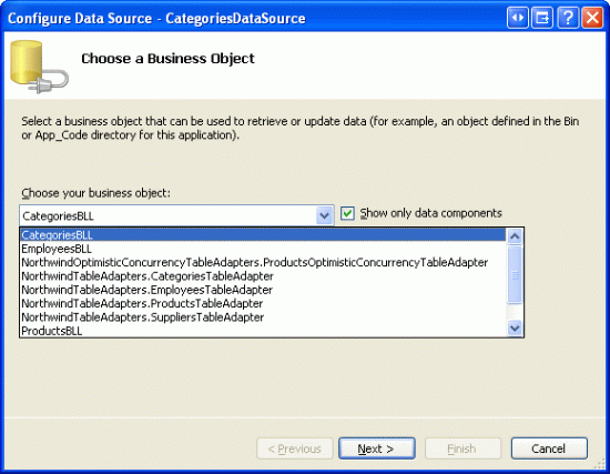 Configurar el ObjectDataSource para usar la clase CategoriesBLL