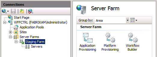 En el Administrador de IIS, en el panel Conexiones, seleccione la granja de servidores.