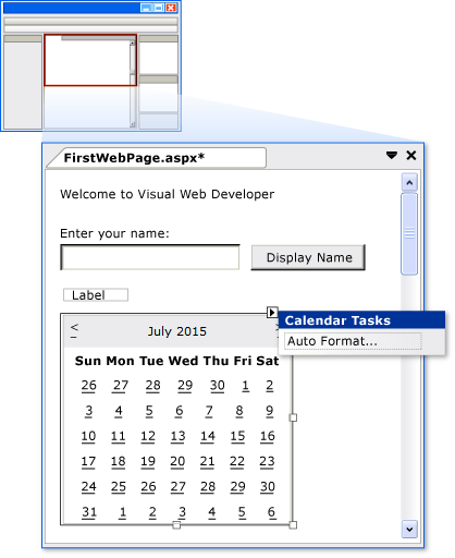 Control Calendario en la vista Diseño