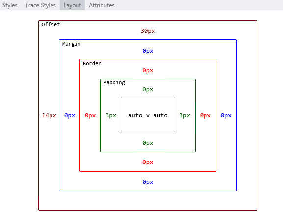 Captura de pantalla de la barra de navegación con la pestaña Diseño seleccionada mostrando un diagrama del diseño del elemento.