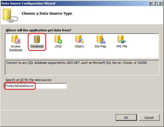 Enlazar GridView a un nuevo control SqlDataSource