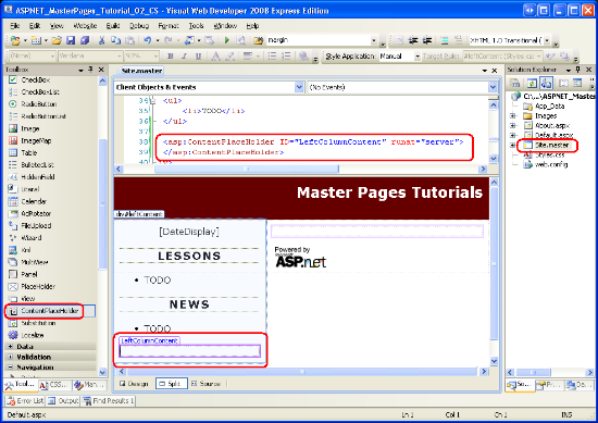 Agregar un control ContentPlaceHolder a la columna izquierda de la página maestra