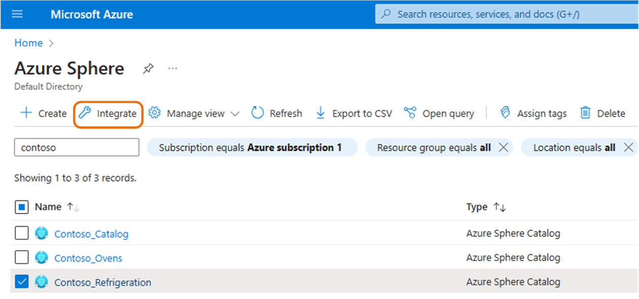 Diagrama que muestra la pantalla Integración de Azure Sphere