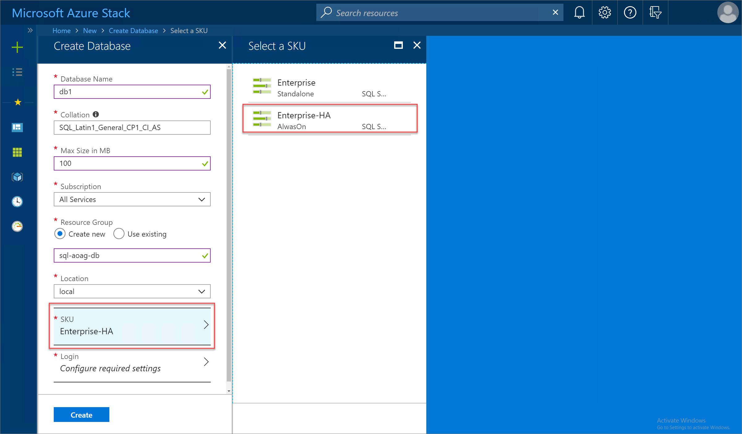 Selección de SKU en el portal de usuarios de Azure Stack Hub