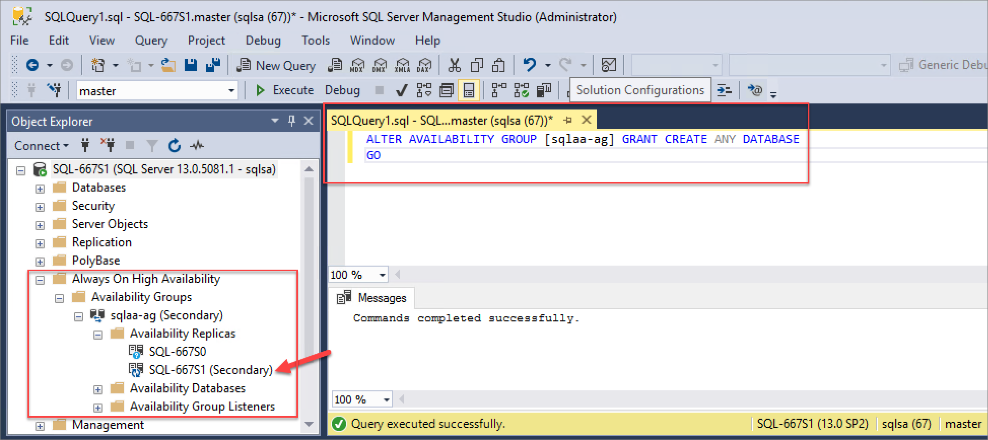 Script de la instancia de SQL secundaria