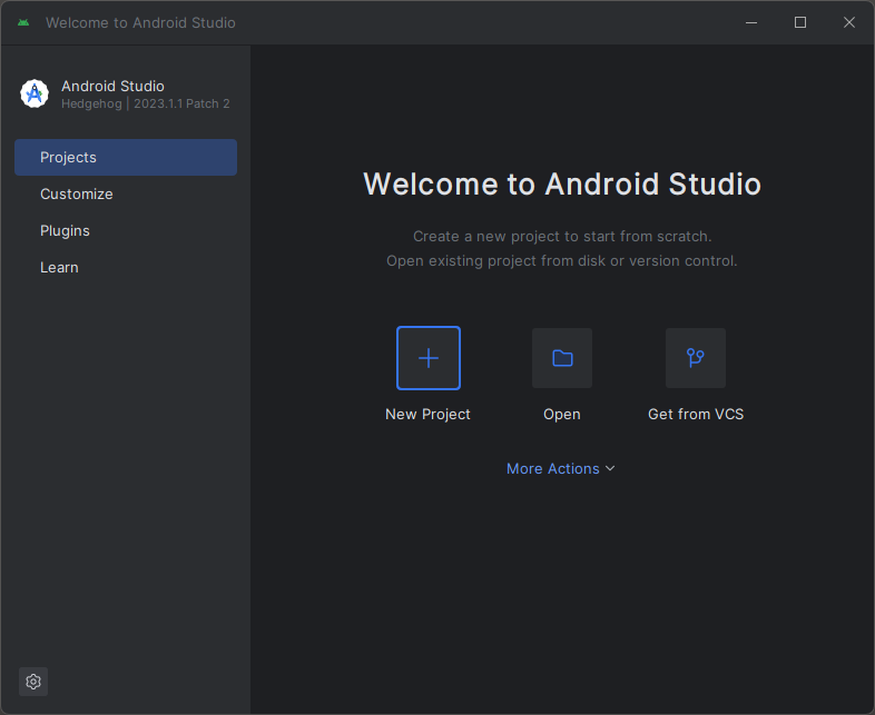 Recorte de pantalla de la opción Iniciar nuevo proyecto en Android Studio.