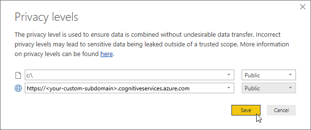 configuración de privacidad del origen de datos