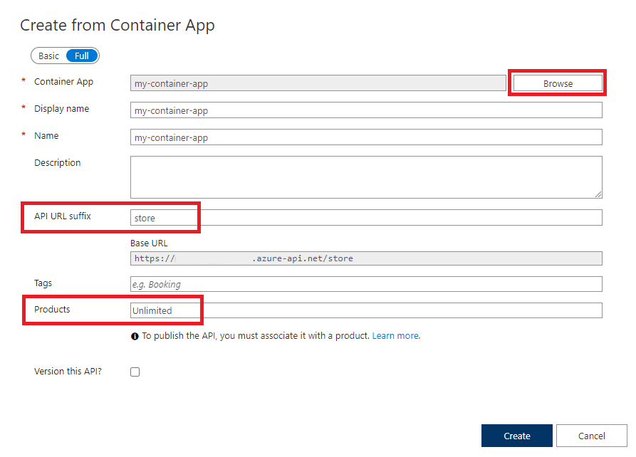 Creación de la API desde la aplicación contenedora