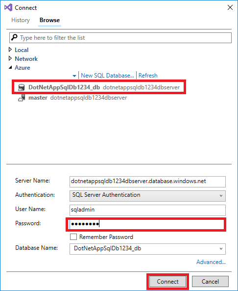 Configuración de la conexión de base de datos de Visual Studio