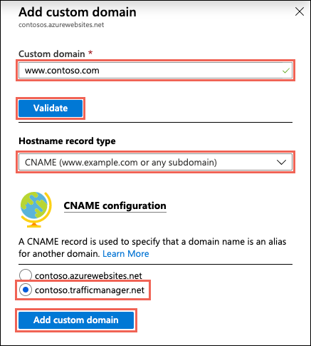 Agregar nombre DNS a la aplicación