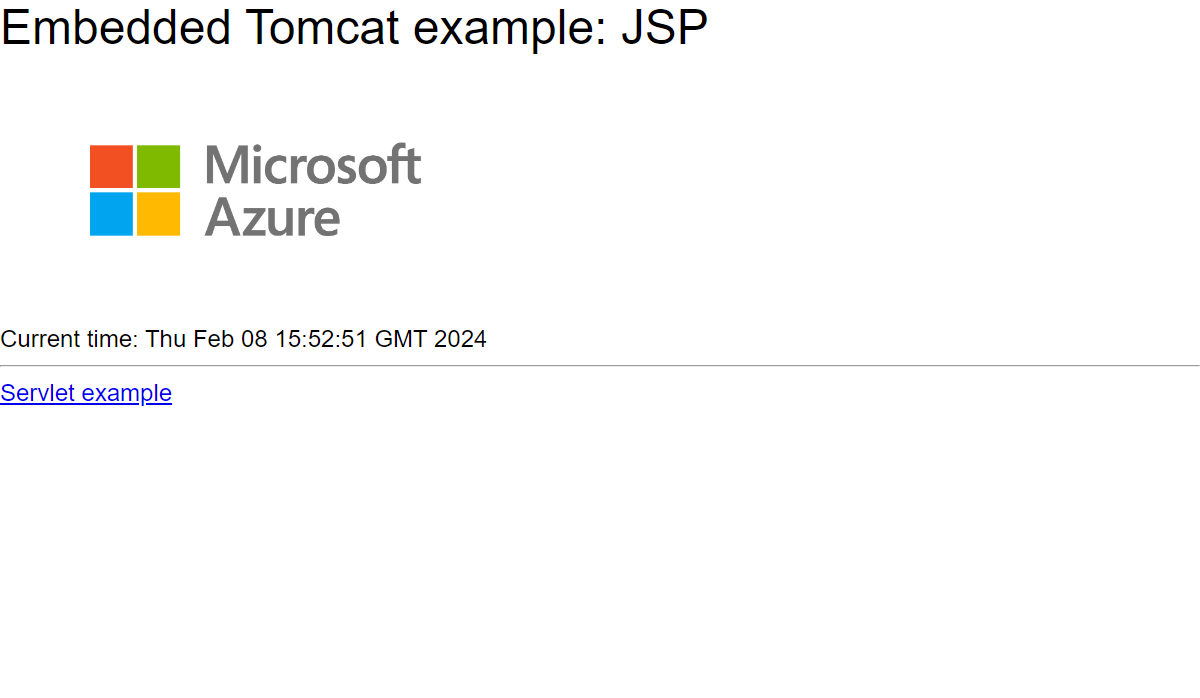 Captura de pantalla de la aplicación web Hola mundo de Tomcat en la introducción de Azure App Service