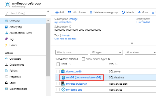 Navegue a la página del grupo de recursos para escalar verticalmente la aplicación de Azure.