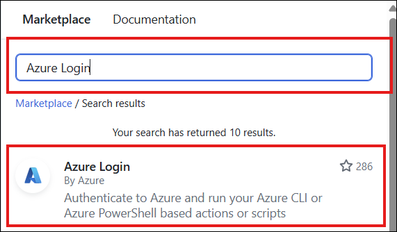 Seleccionar acción de Inicio de sesión de Azure