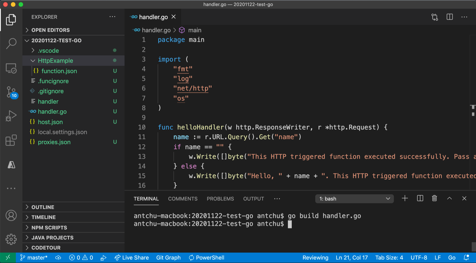 VS Code: compilación de un controlador personalizado de Go