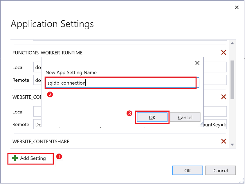 Agregar una configuración de aplicación para la aplicación de funciones.