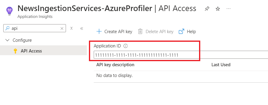 Captura de pantalla de la búsqueda del id. de aplicación en Azure Portal.