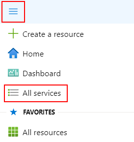 Captura de pantalla que muestra todos los servicios en el menú Azure Portal.