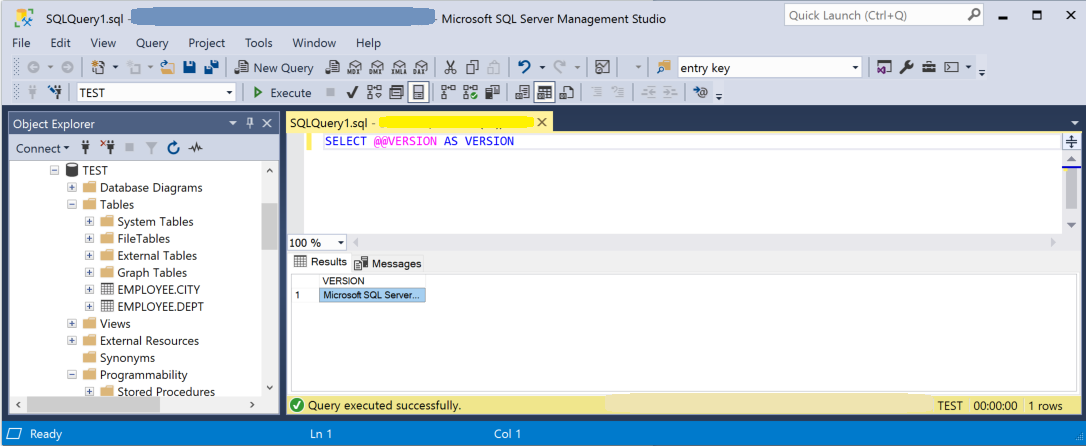 Captura de pantalla que muestra la comparación del esquema en SQL Server Management Studio.