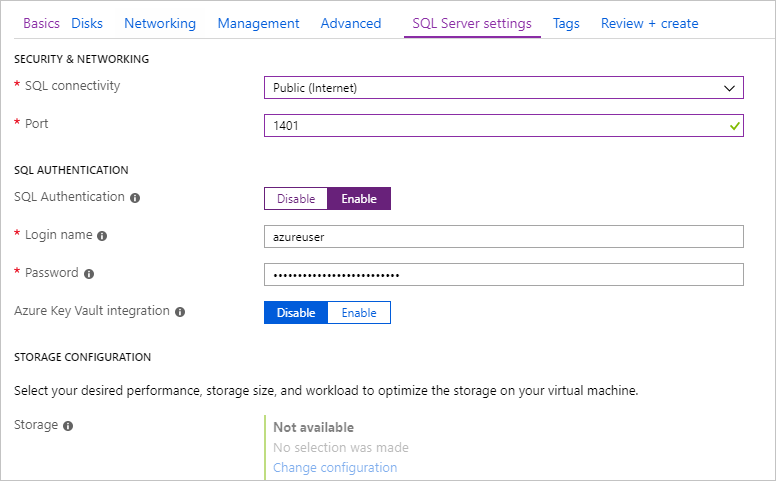 Valores de seguridad de SQL Server