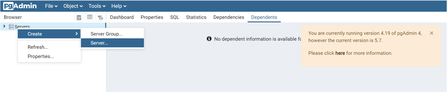 Captura de pantalla en la que se muestra el proceso para conectarse al servidor de Azure PostgreSQL mediante la herramienta PG admin.