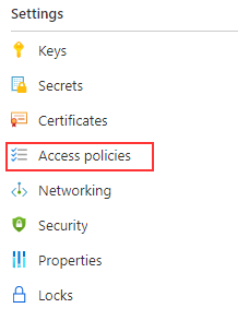 Imagen que muestra la selección de Directivas de acceso en la hoja de Key Vault.