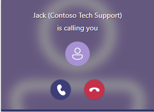 Captura de pantalla del cliente de escritorio de Microsoft Teams, la llamada de Jack se envía al usuario de Microsoft Teams a través de una notificación del sistema de llamada entrante.