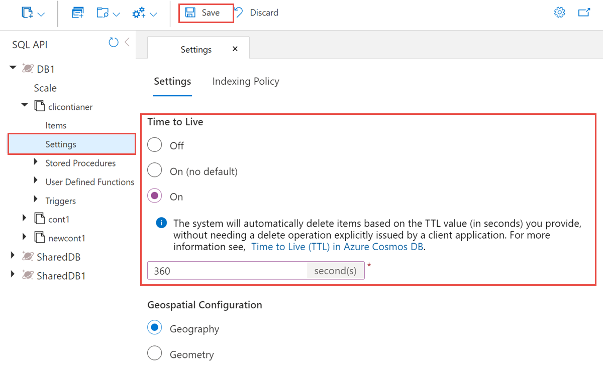 Configuración del período de vida en Azure Portal